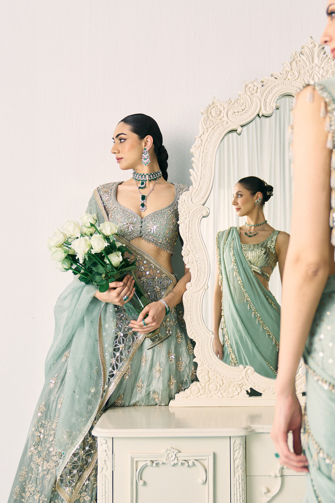 Aqua Tissue Lehenga