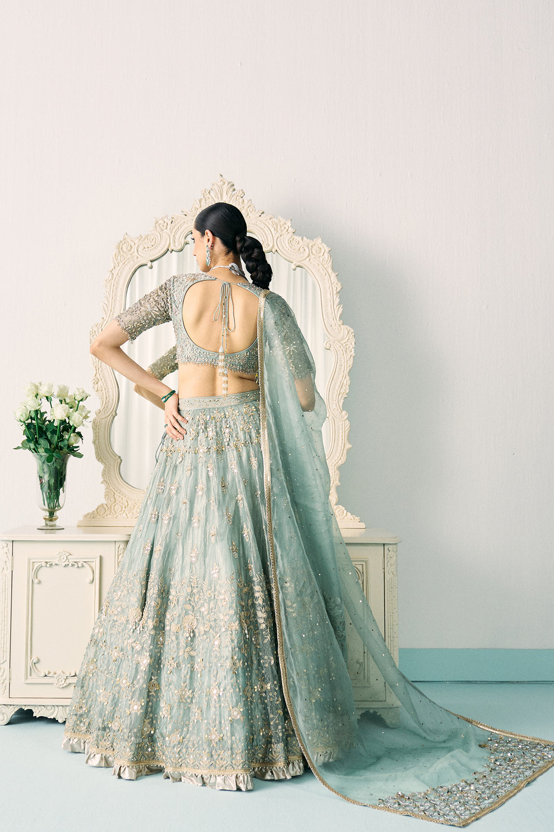 Aqua Tissue Lehenga