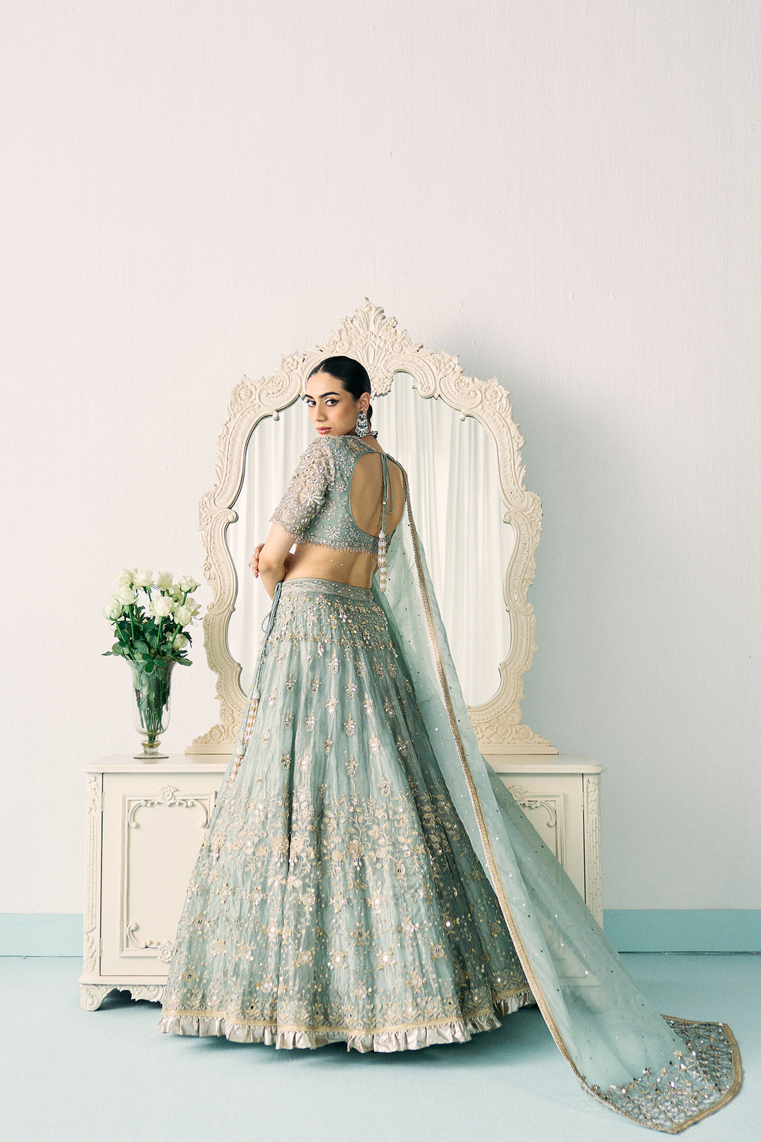 Aqua Tissue Lehenga