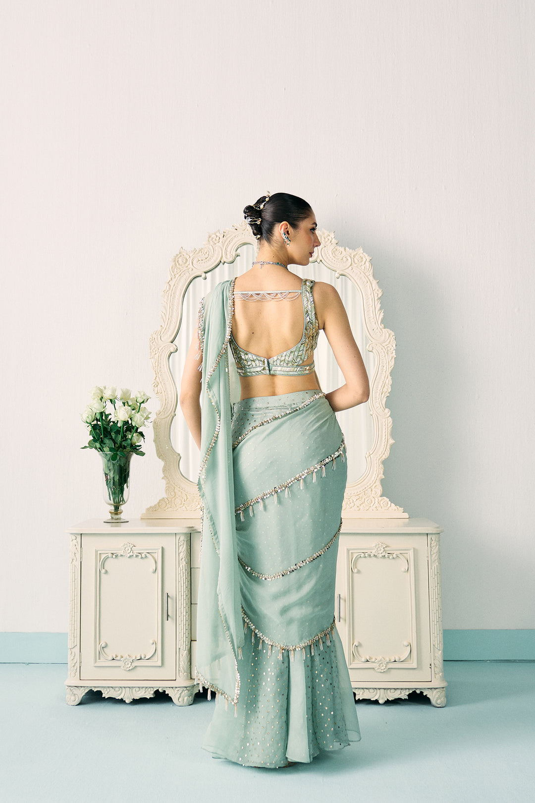 Aqua Mukaish Work Saree