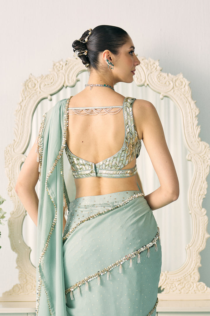 Aqua Mukaish Work Saree