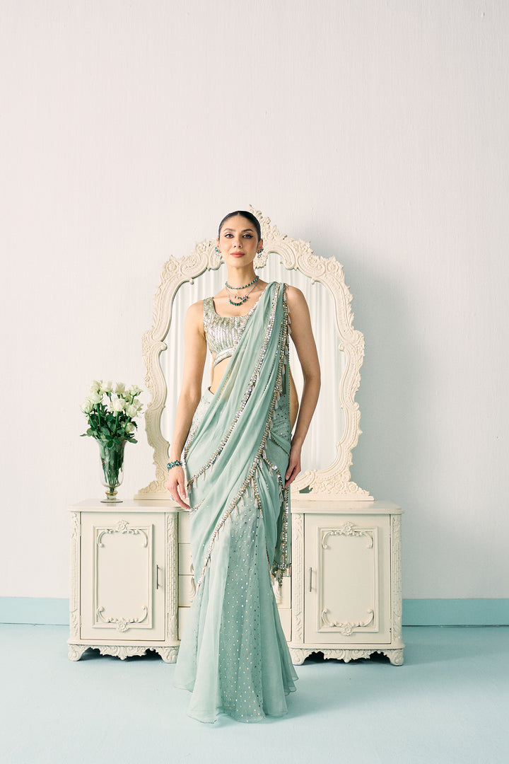 Aqua Mukaish Work Saree