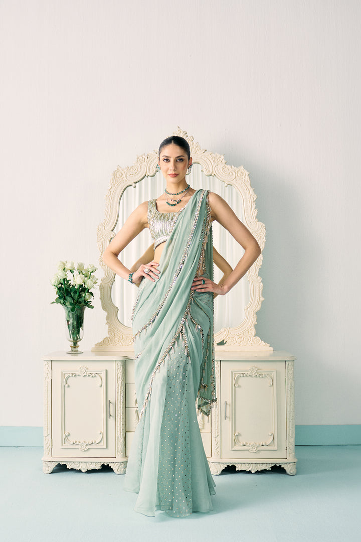 Aqua Mukaish Work Saree