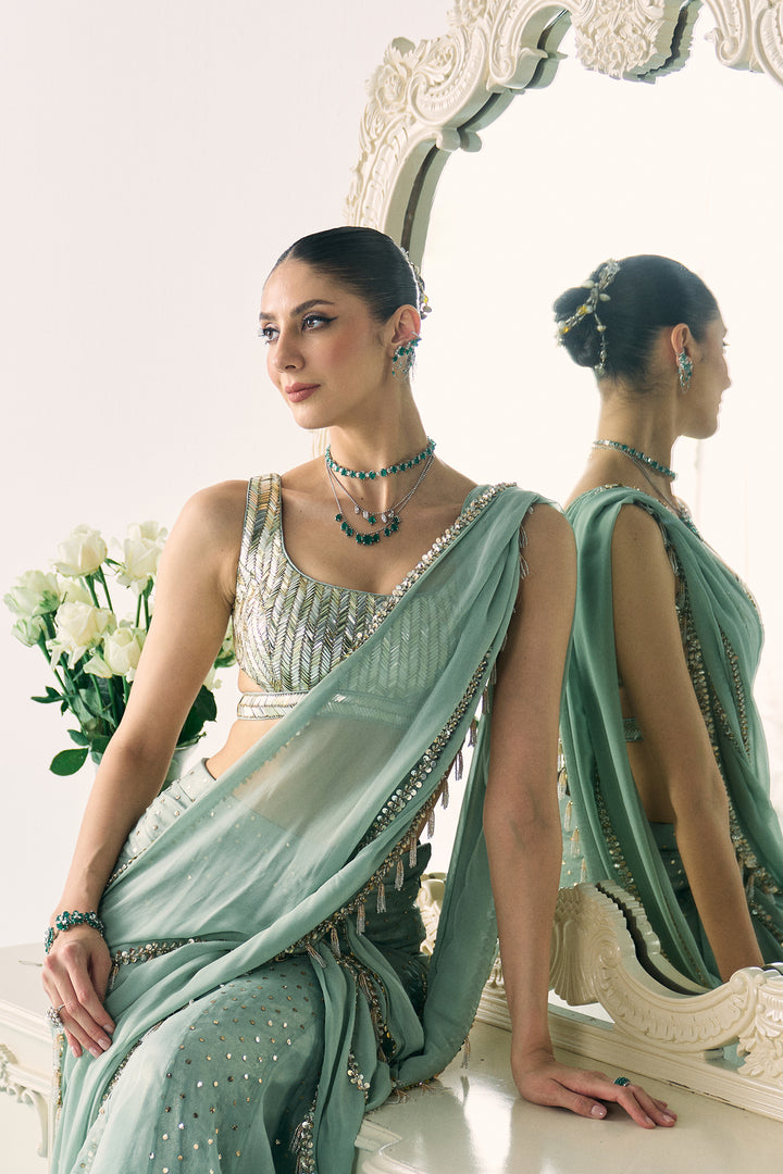 Aqua Mukaish Work Saree