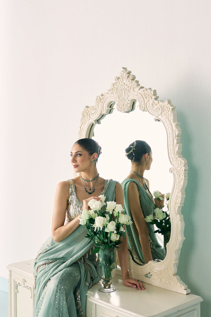 Aqua Mukaish Work Saree