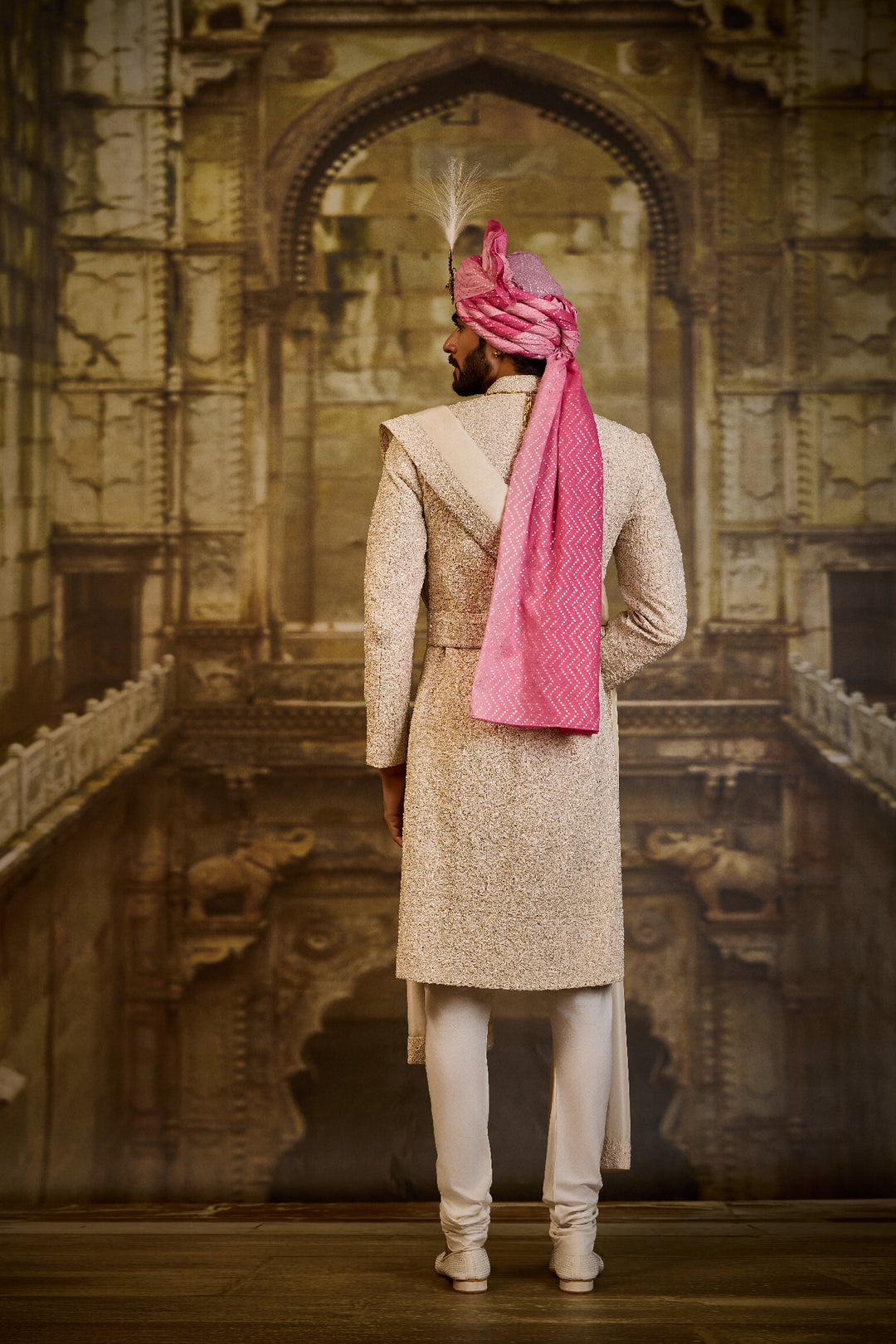 Ivory Sherwani With Kurta And Churidar