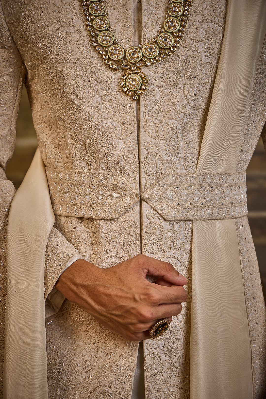 Ivory Sherwani With Kurta And Churidar