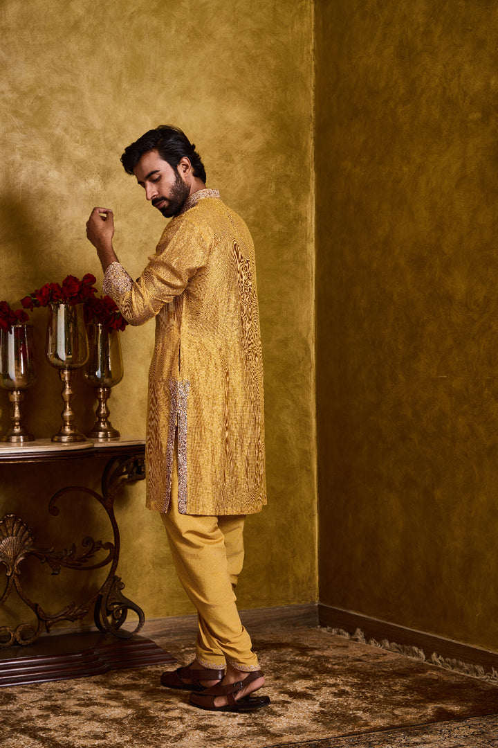 Mustard Tissue Chanderi Kurta Dhoti Set