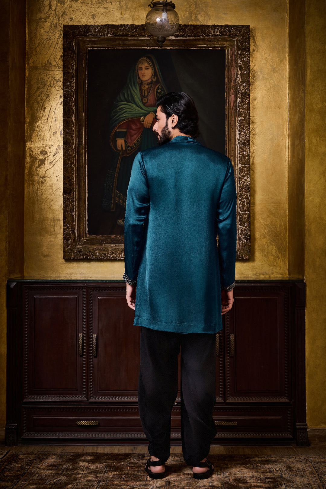 Deep Peacock Blue Draped Kurta Salwar Set