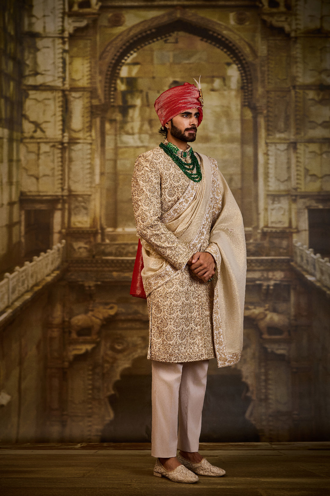 Blush Raw Silk Sherwani Beige Dori Work