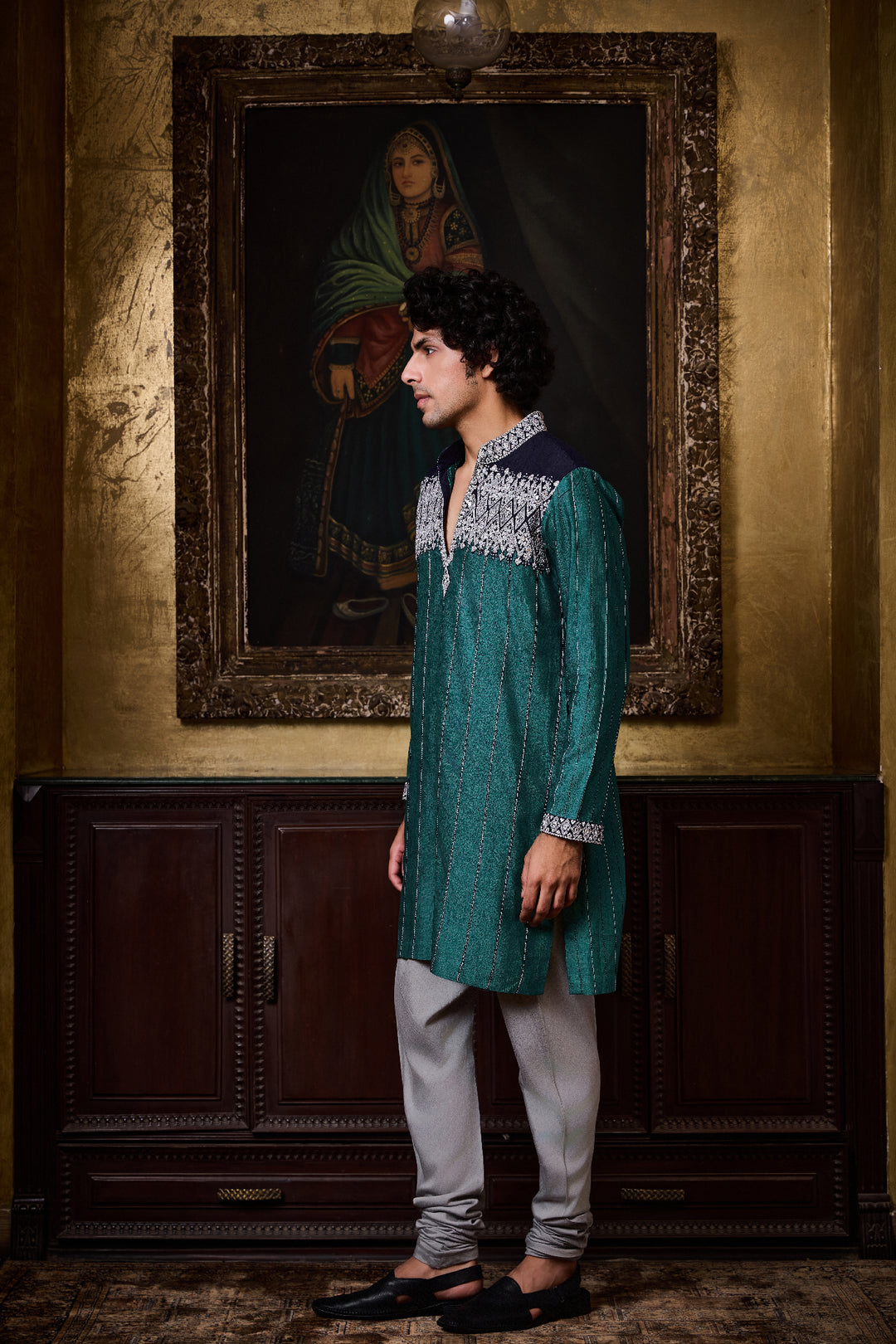 Teal Navy Dhagai Kurta Set