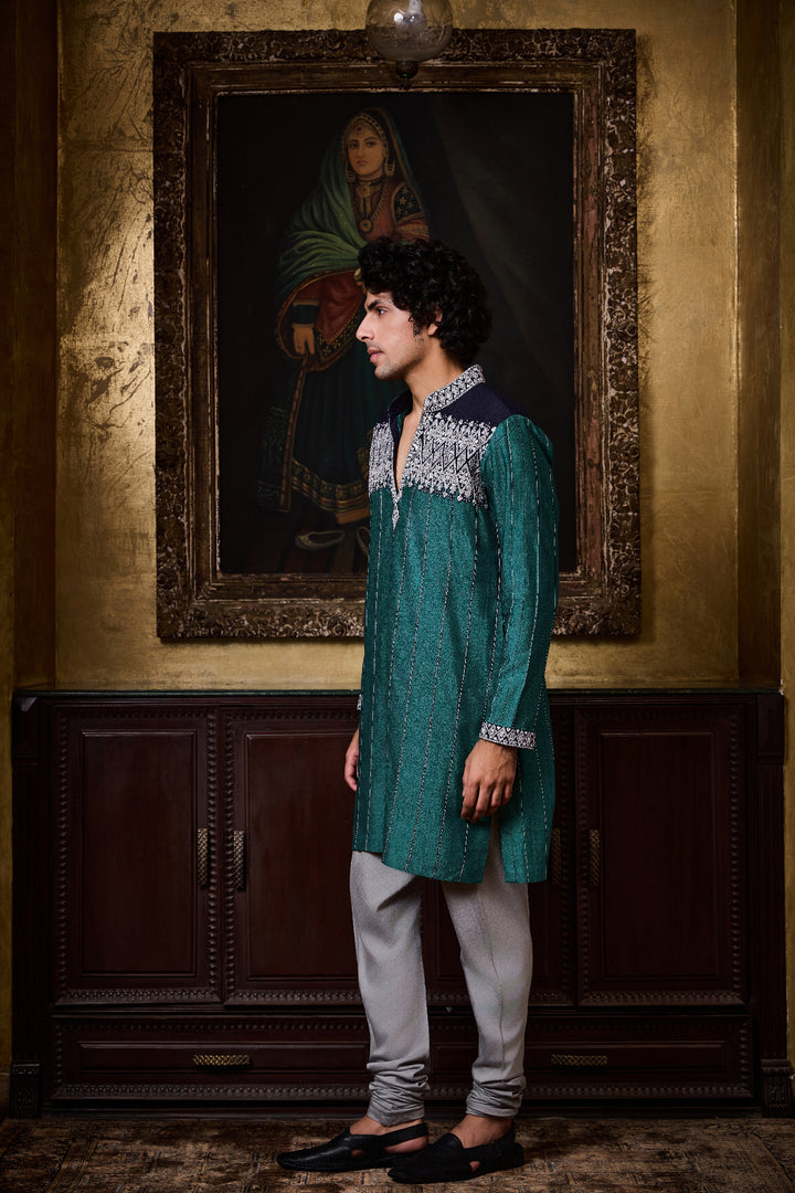 Teal Navy Dhagai Kurta Set