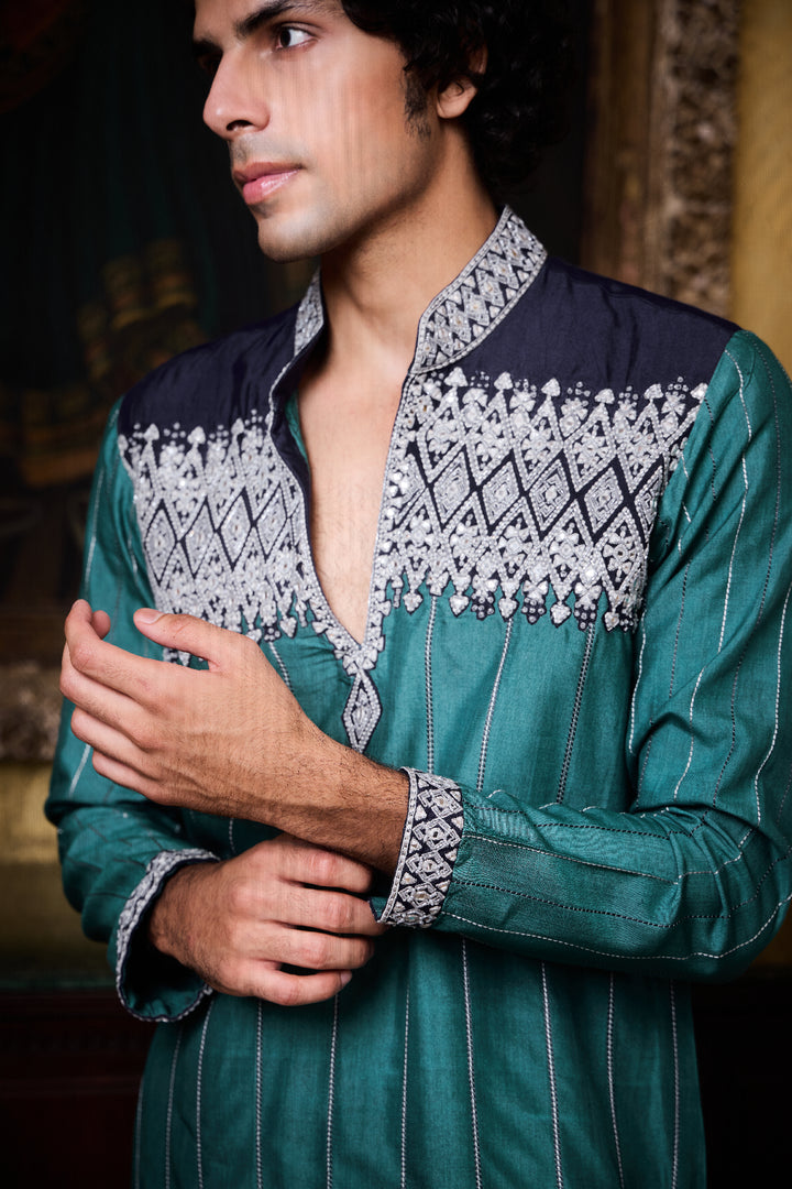 Teal Navy Dhagai Kurta Set