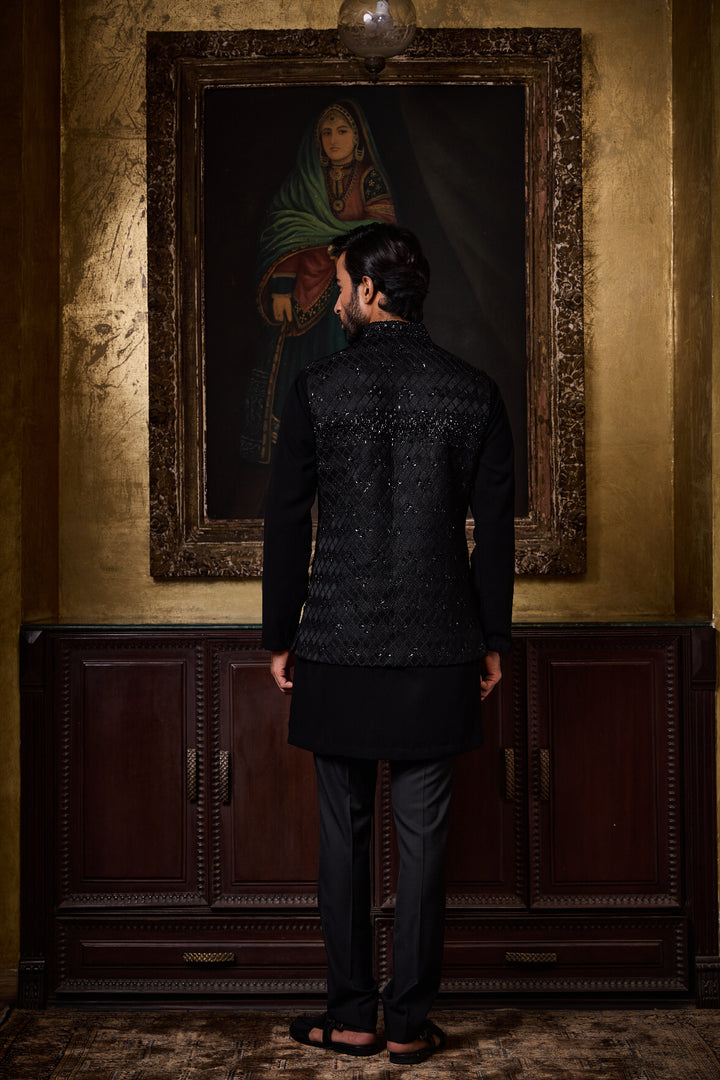 Black Bundi Kurta Trouser Set