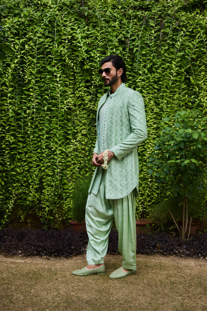 Jade Green Open Jacket Kurta Salwar Set