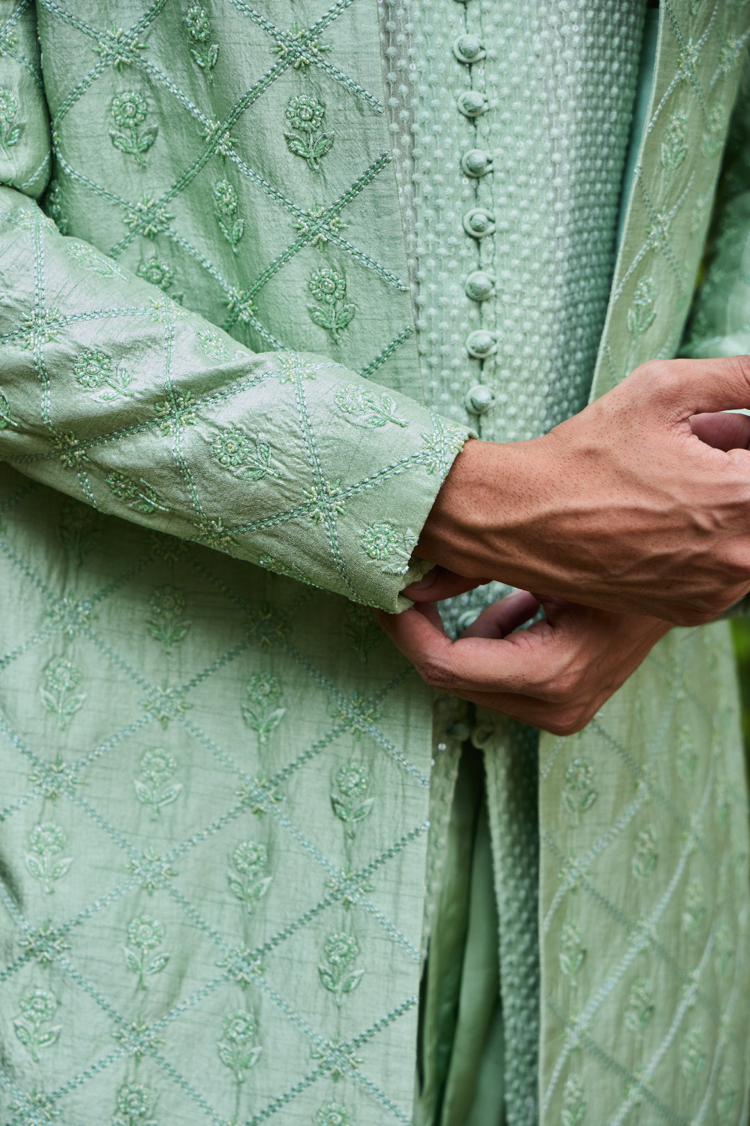 Jade Green Open Jacket Kurta Salwar Set