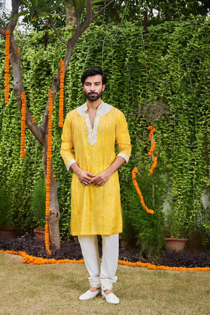 Yellow Shibori Silk Kurta Patiala Salwar Set