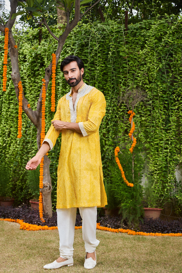 Yellow Shibori Silk Kurta Patiala Salwar Set