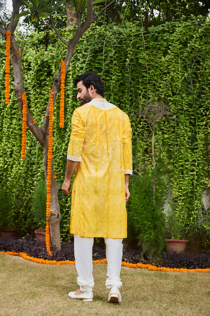 Yellow Shibori Silk Kurta Patiala Salwar Set