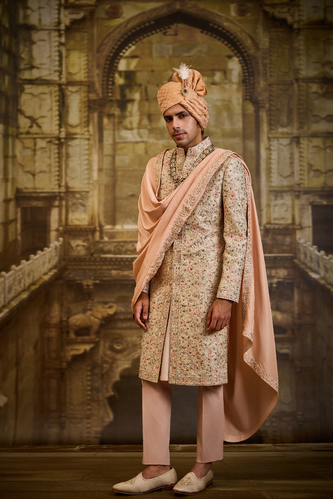 Ivory Brocade Sherwani Set