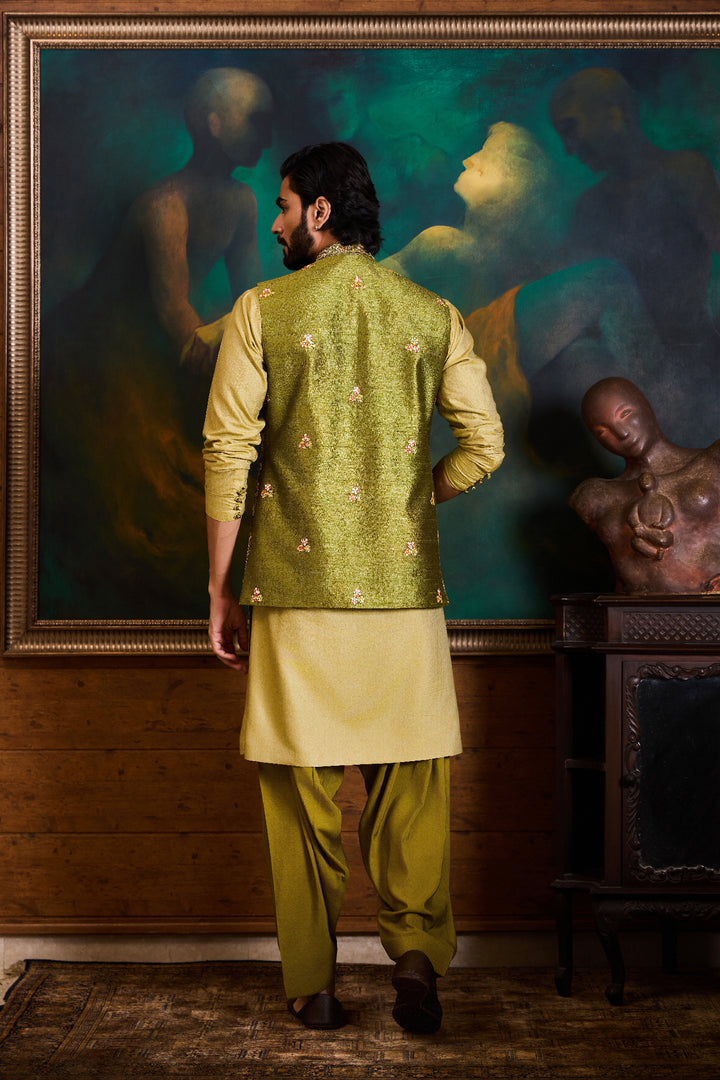 Olive Green Bundi Kurta Set