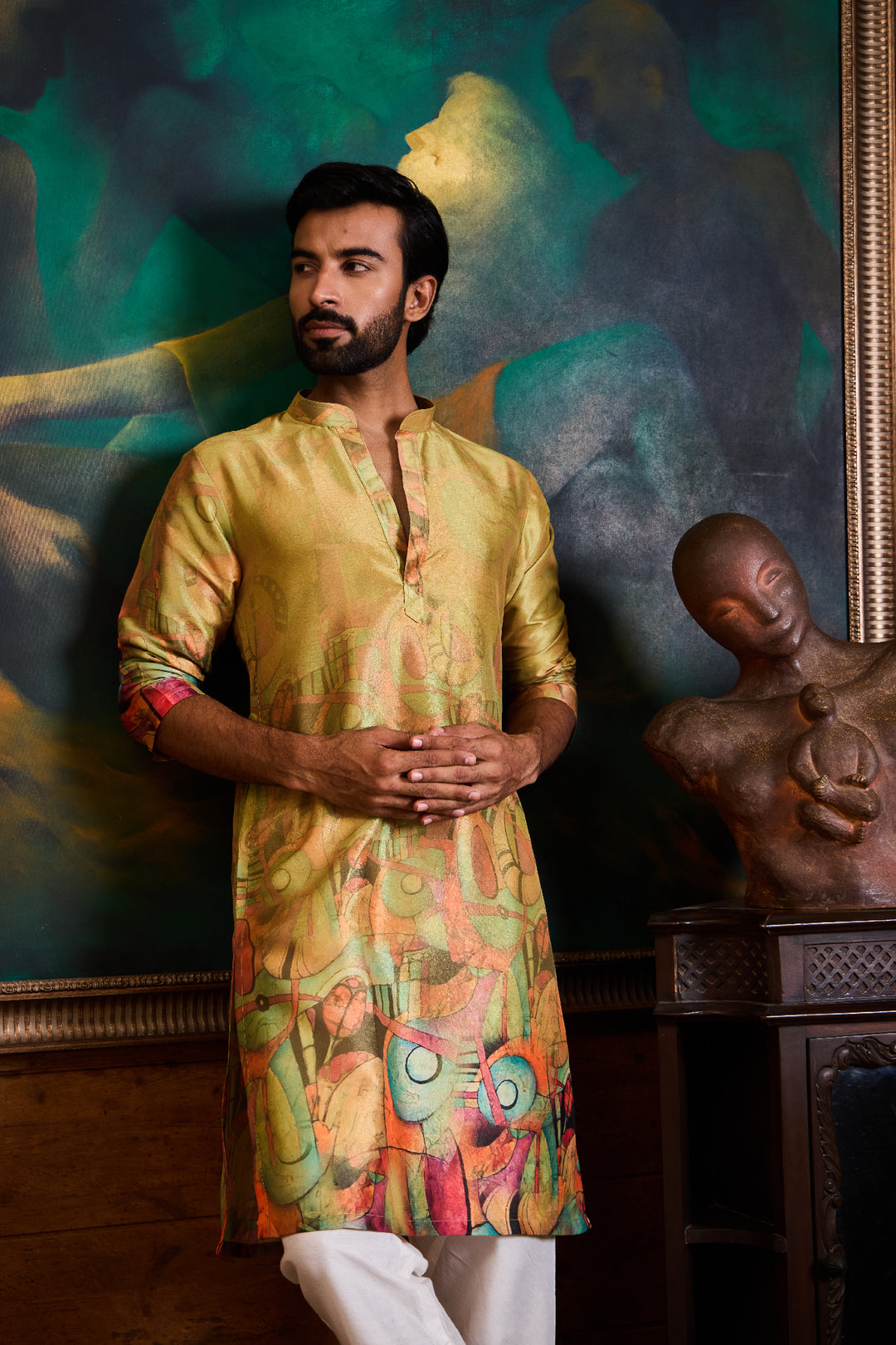 Olive Printed Churidar Set