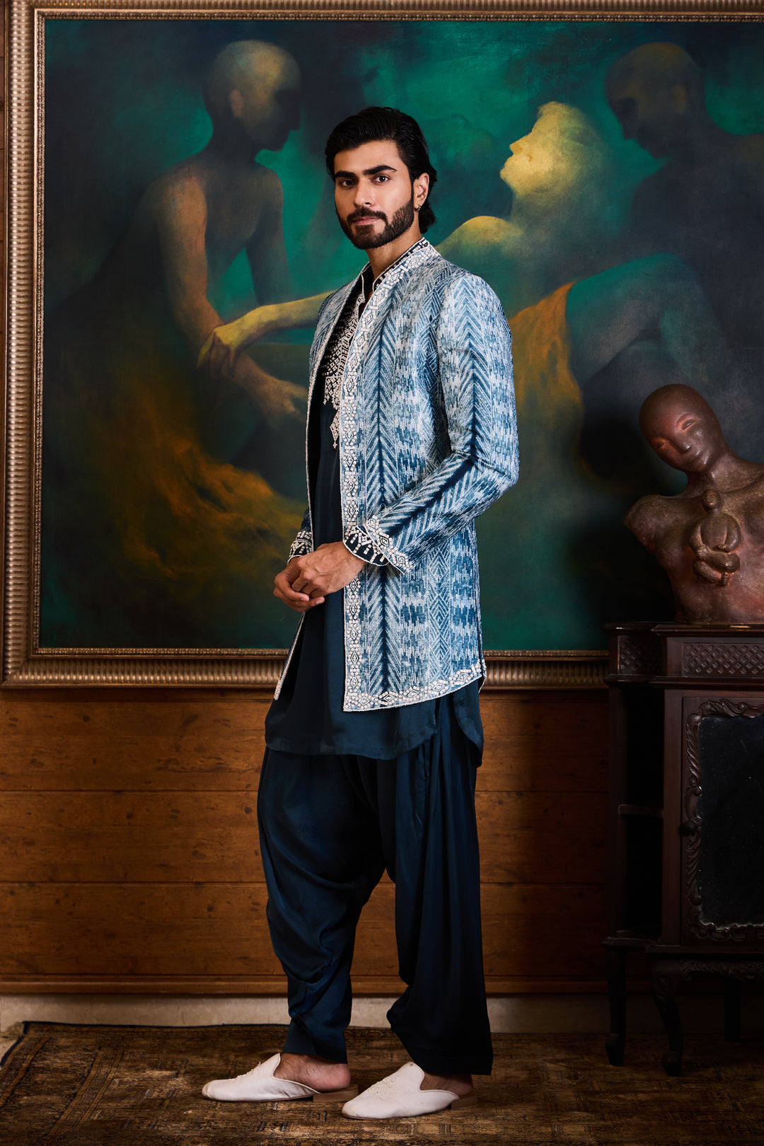 Teal Shibori Jacket Kurta Salwar Set