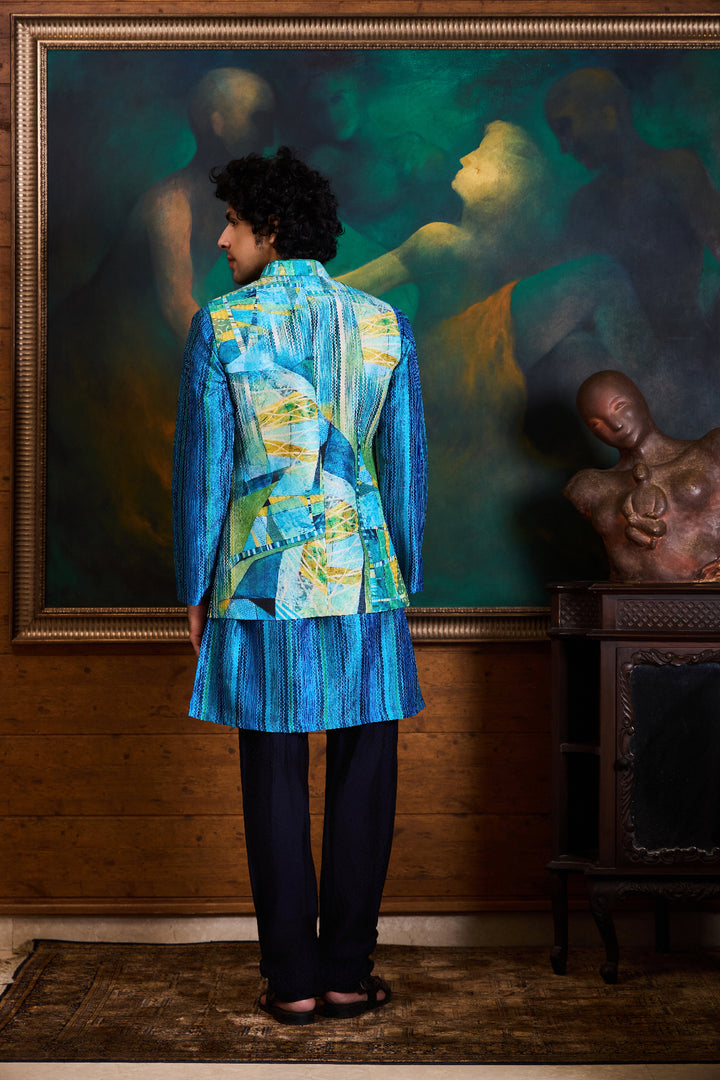 Turq Blue Printed Kurta Bundi Set