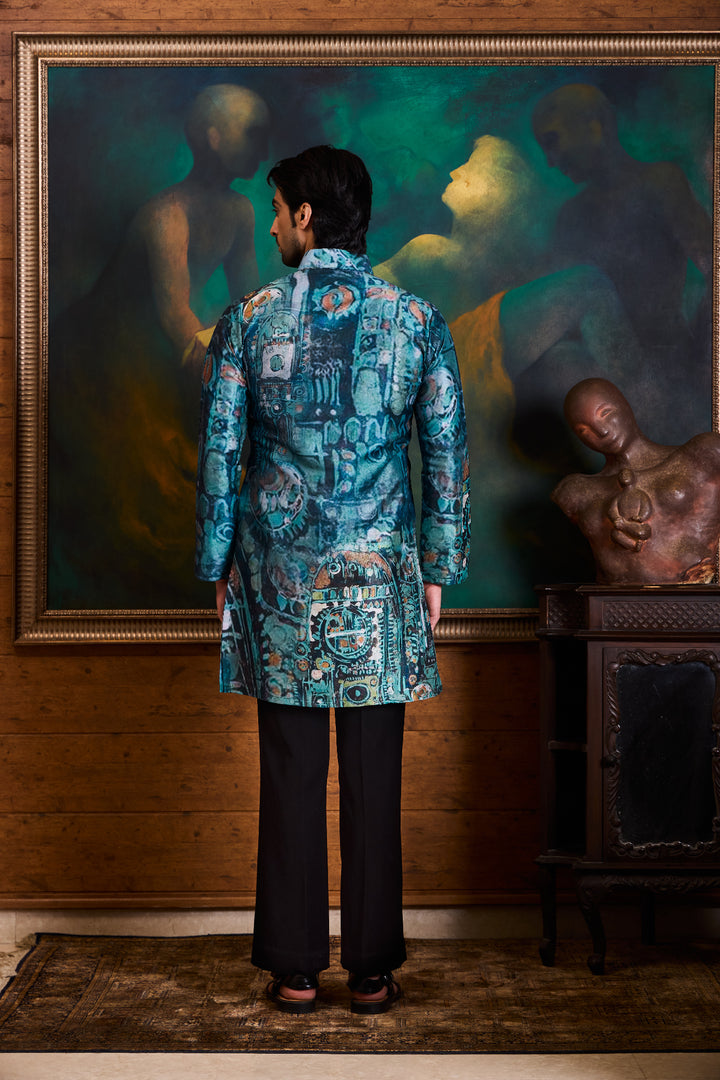 Blue Printed Kurta Trouser Set