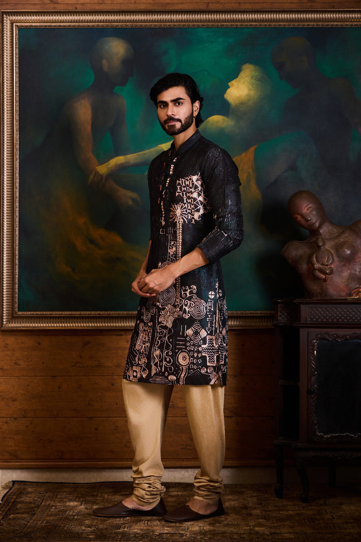 Black Printed Kurta Churidar Set