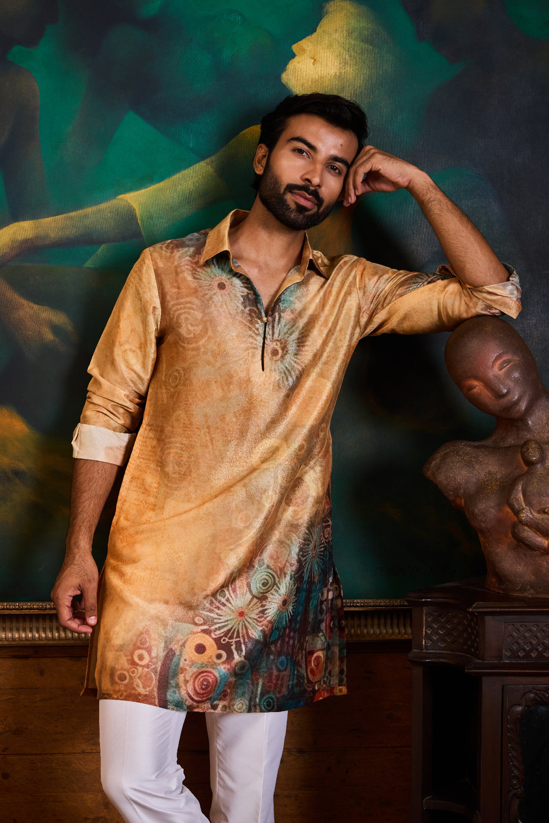 Rust Printed Kurta Trouser Set