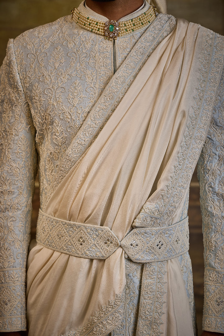 Powder Blue Taffeta Sherwani Set