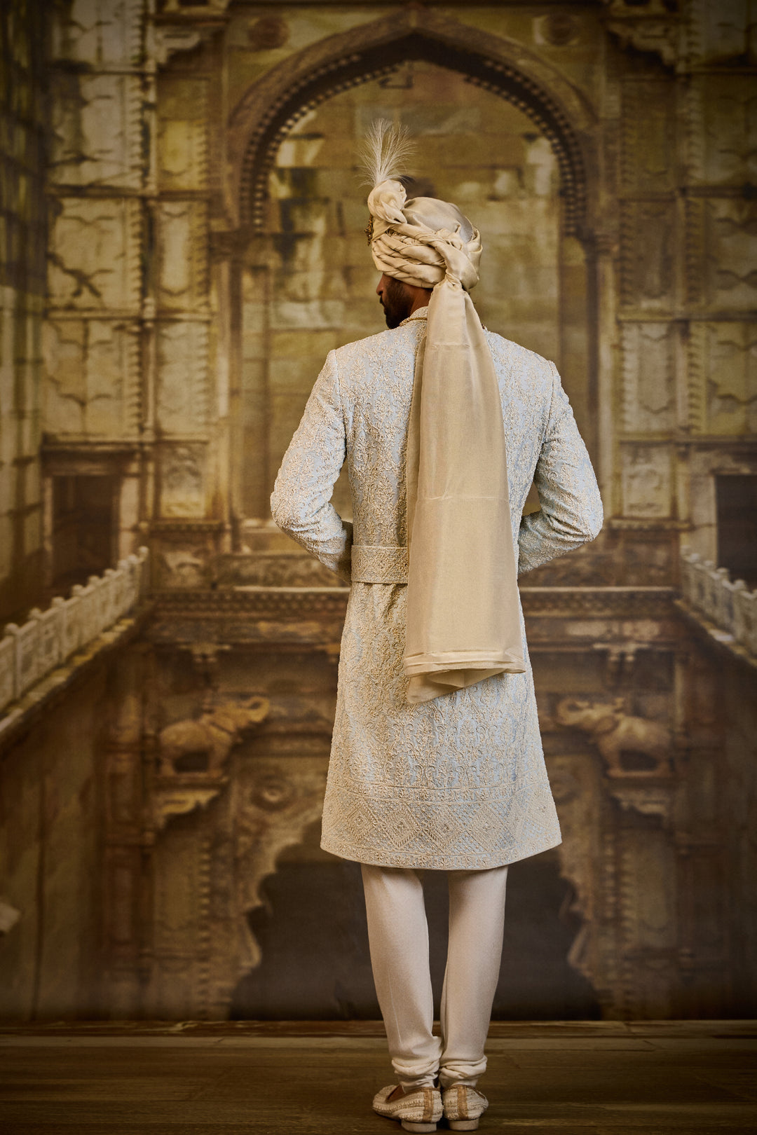 Powder Blue Taffeta Sherwani Set