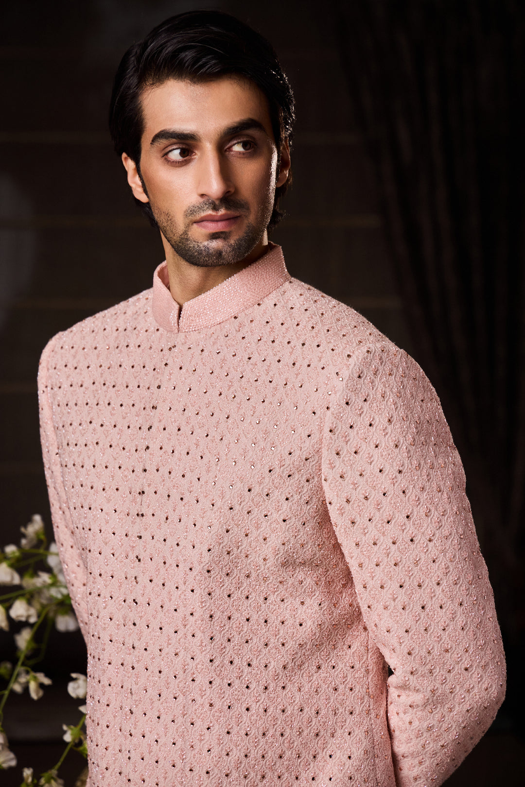 Peach Sherwani Kurta Dhoti Set