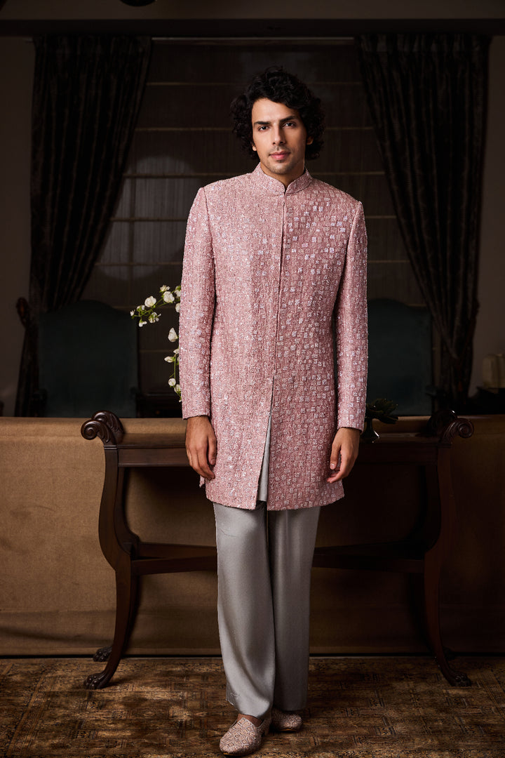 Dusty Rose Pink Short Sherwani Set