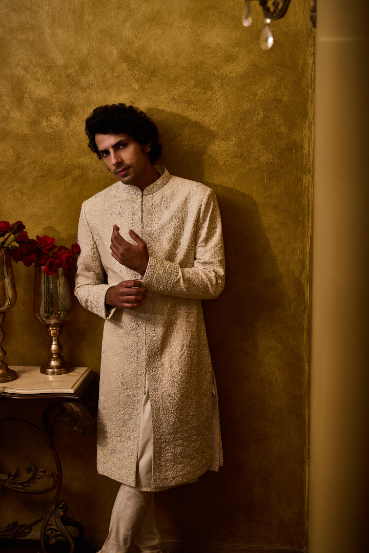 Beige Sherwani Kurta Churidar Set