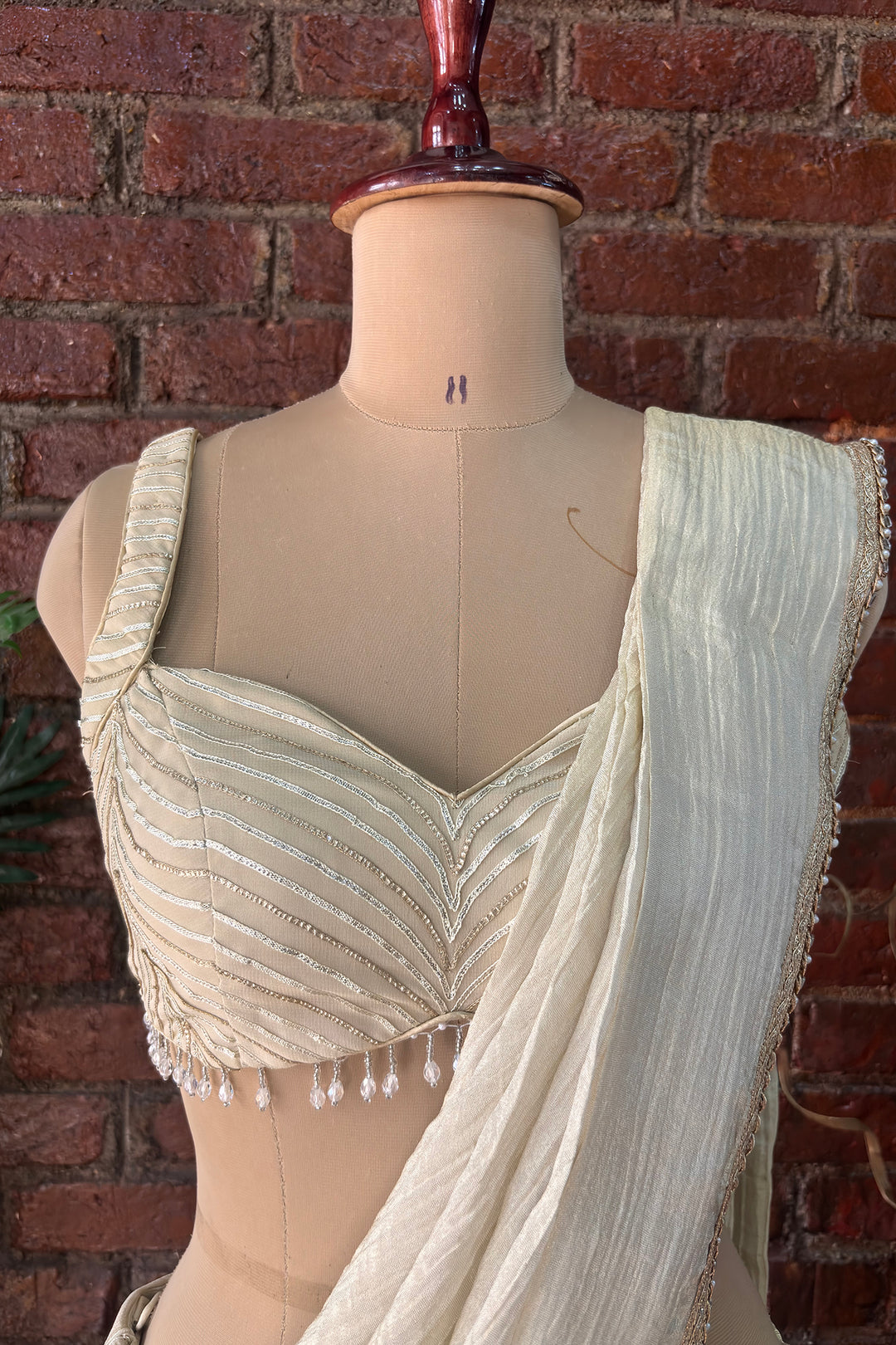 Champagne Gold Shimmer Tissue Pre-Stitched Saree