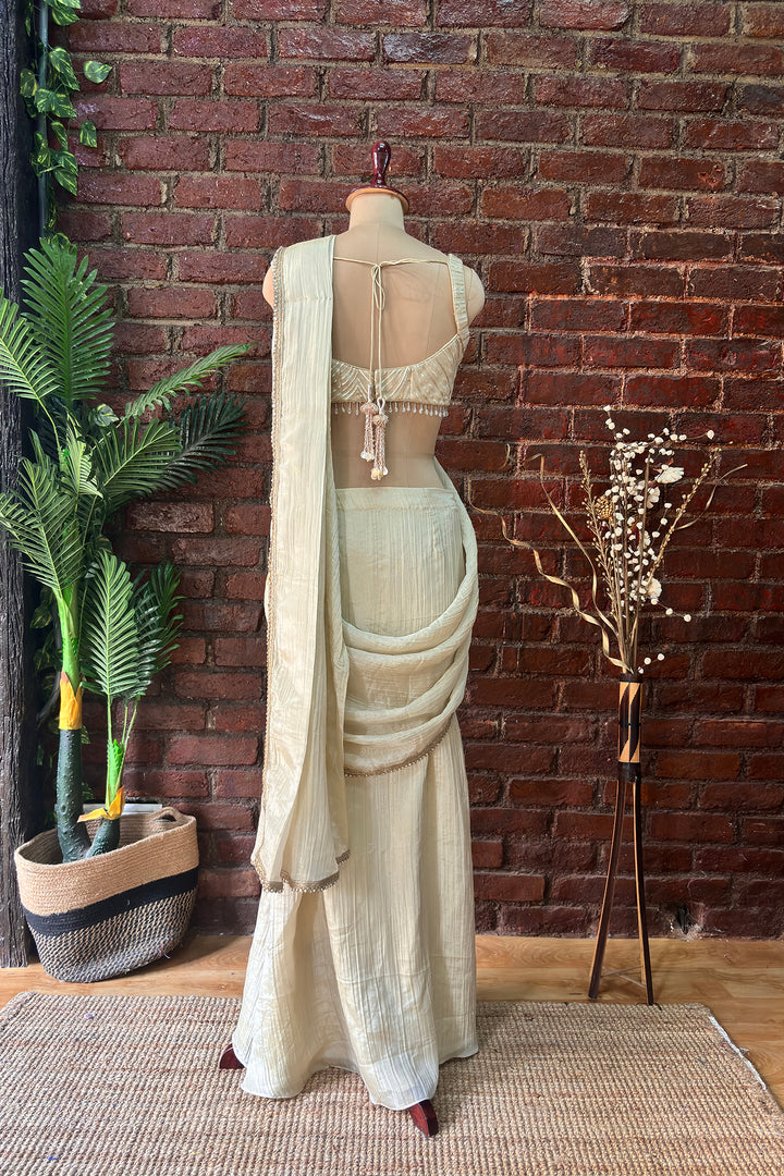 Champagne Gold Shimmer Tissue Pre-Stitched Saree