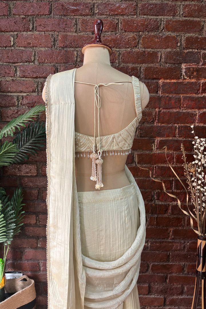 Champagne Gold Shimmer Tissue Pre-Stitched Saree