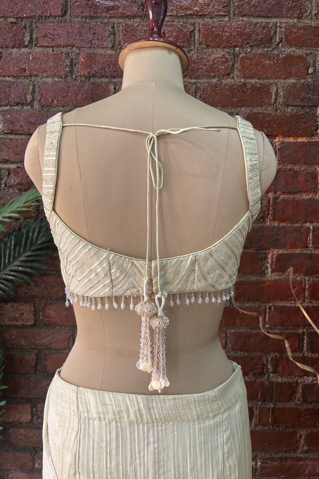 Champagne Gold Shimmer Tissue Pre-Stitched Saree