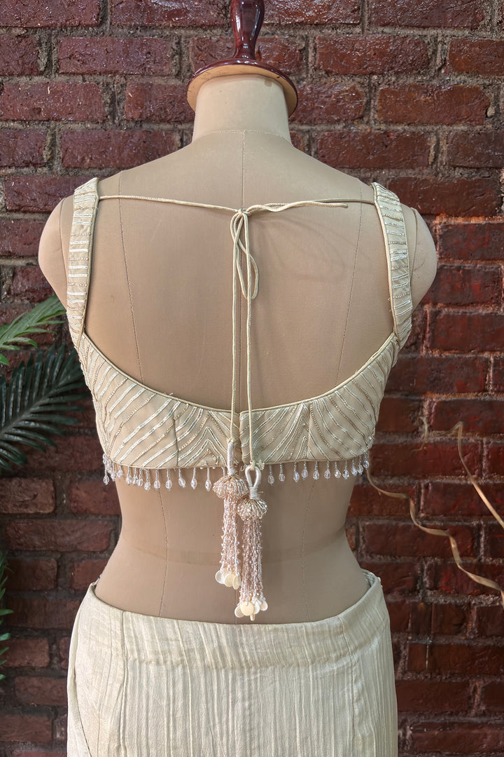 Champagne Gold Shimmer Tissue Pre-Stitched Saree