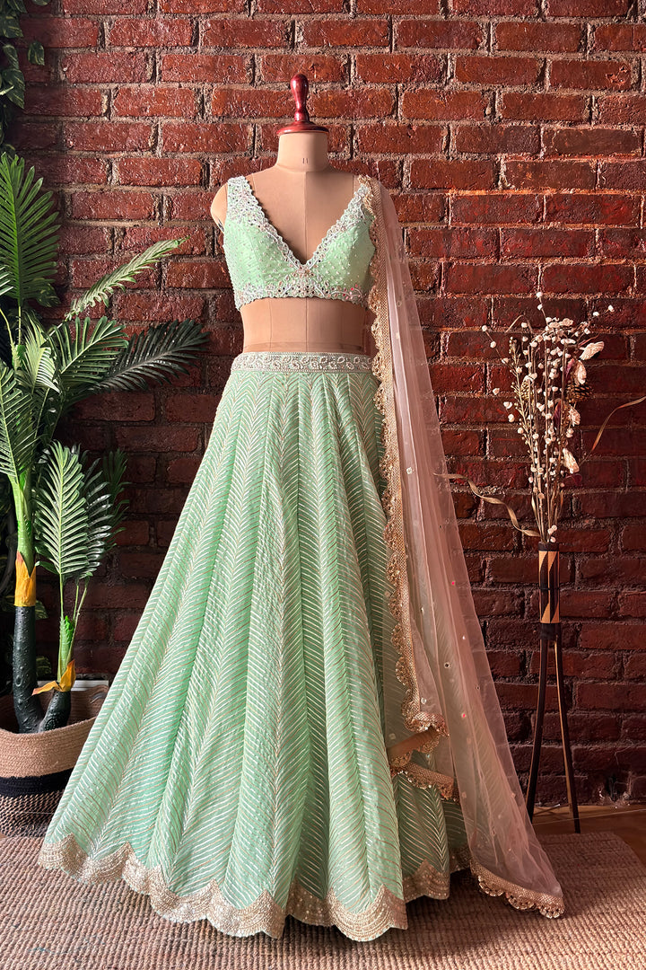 Green Gota Work Lehenga Set