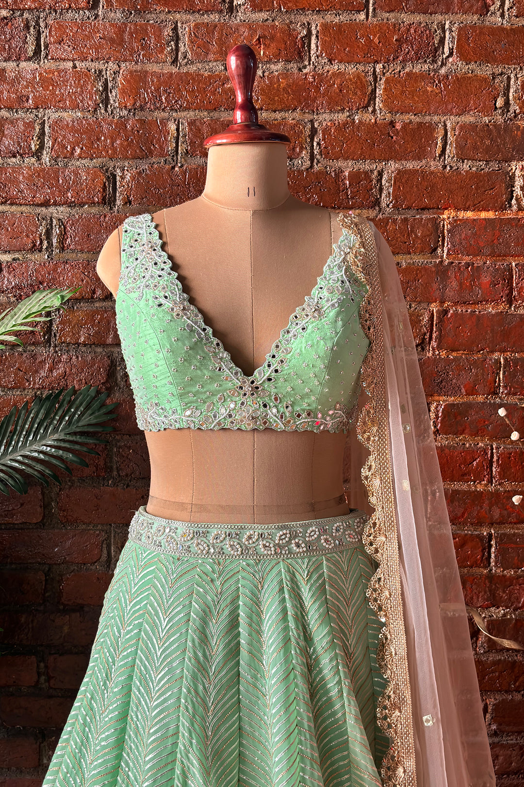 Green Gota Work Lehenga Set