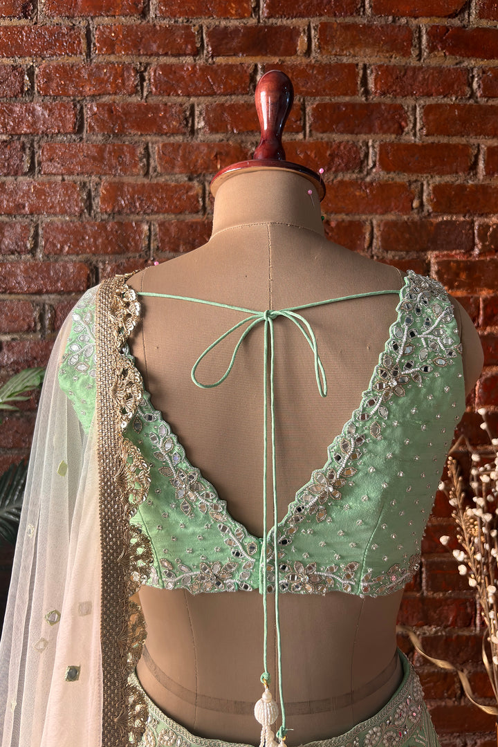 Green Gota Work Lehenga Set