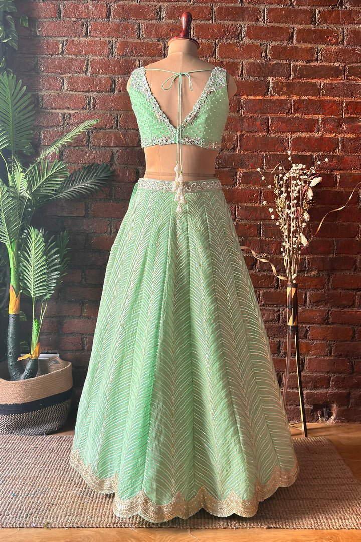 Green Gota Work Lehenga Set