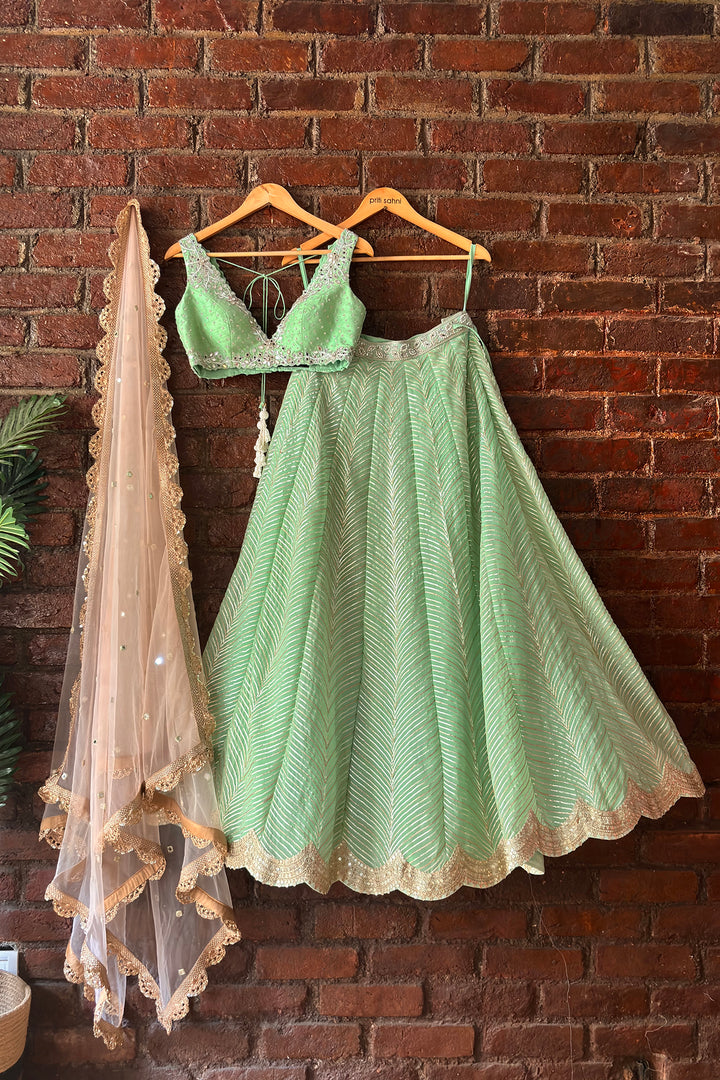 Green Gota Work Lehenga Set