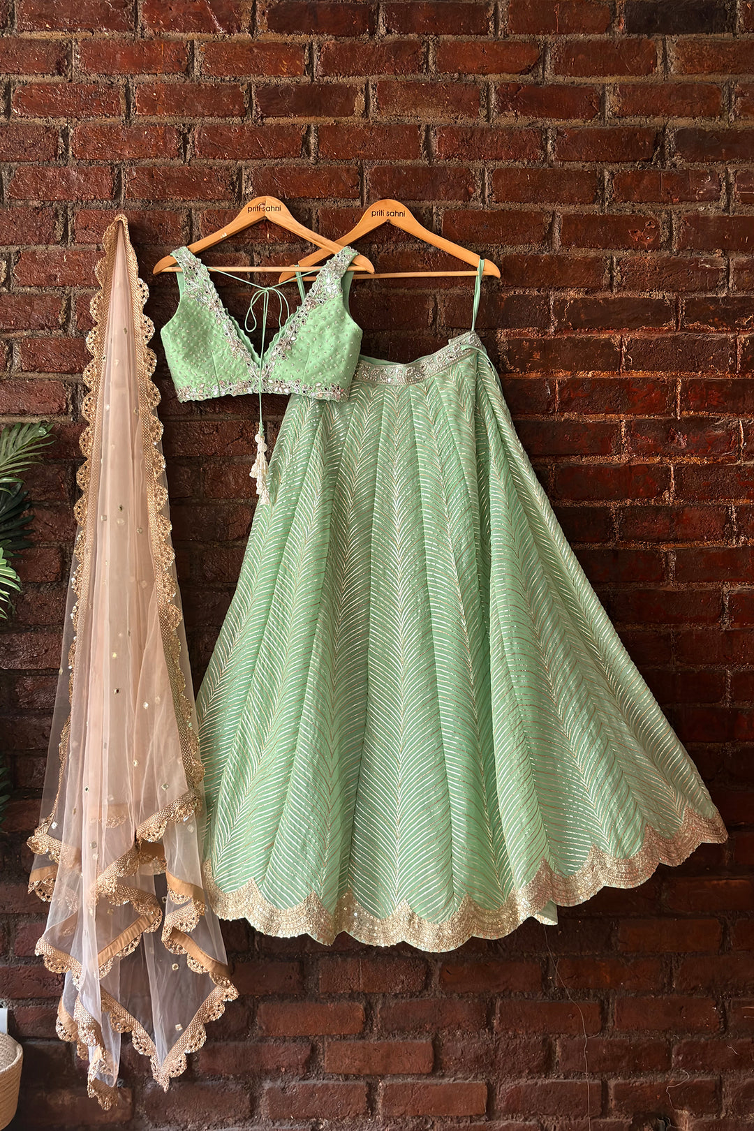 Green Gota Work Lehenga Set