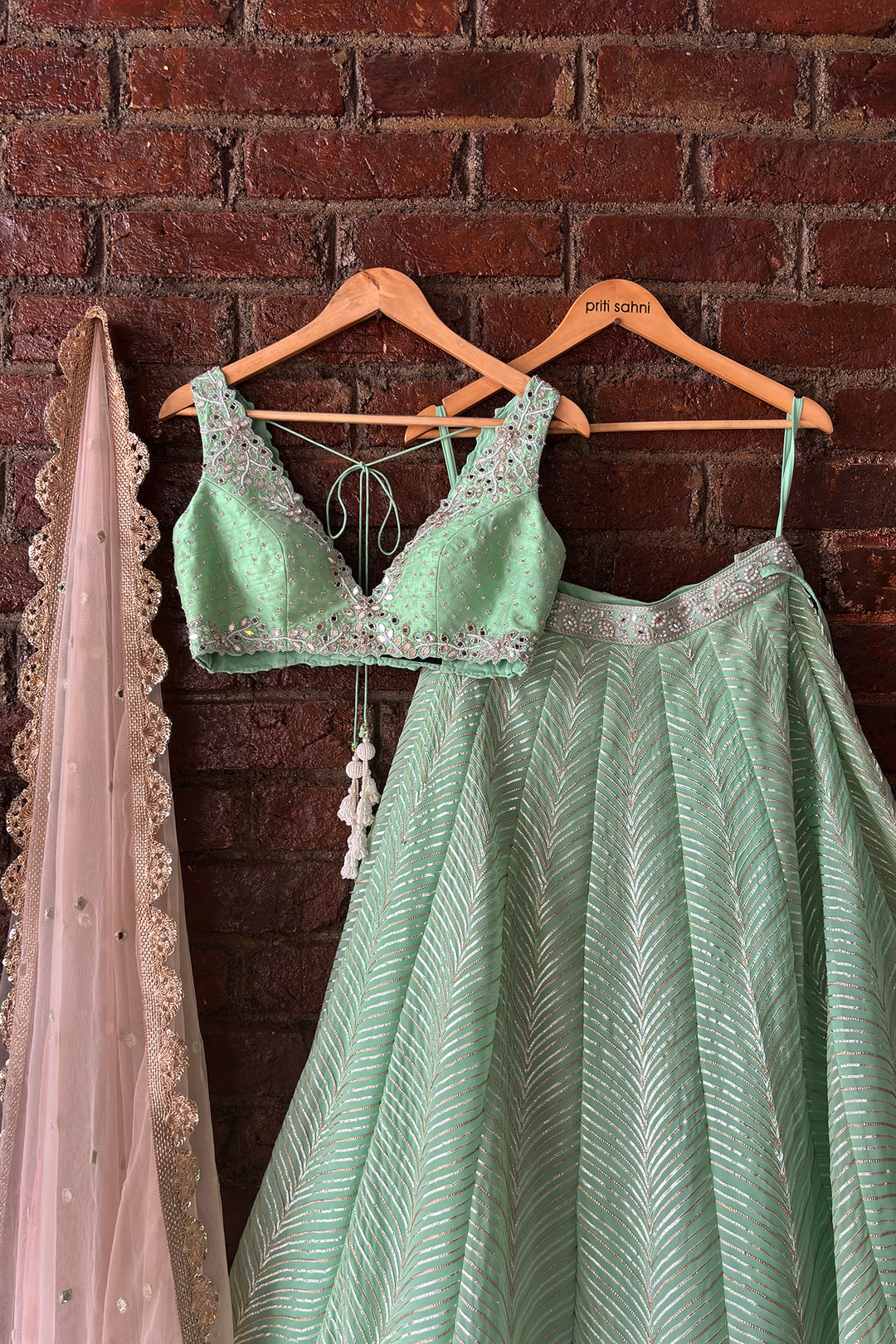 Green Gota Work Lehenga Set