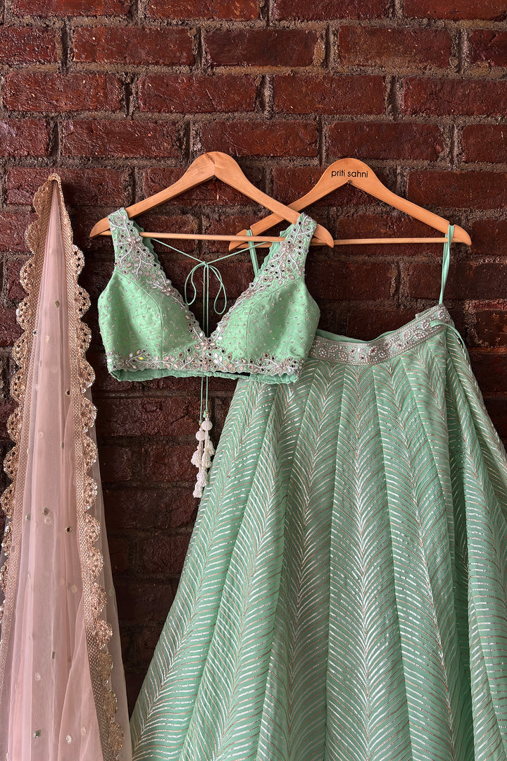 Green Gota Work Lehenga Set