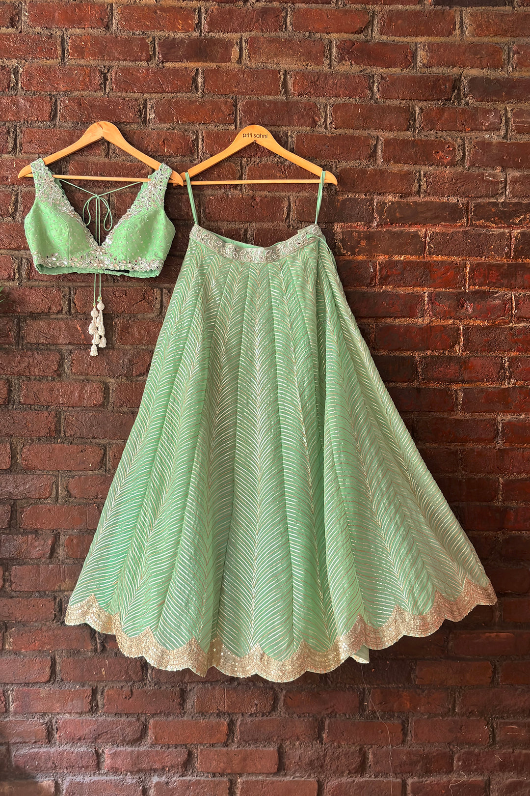 Green Gota Work Lehenga Set